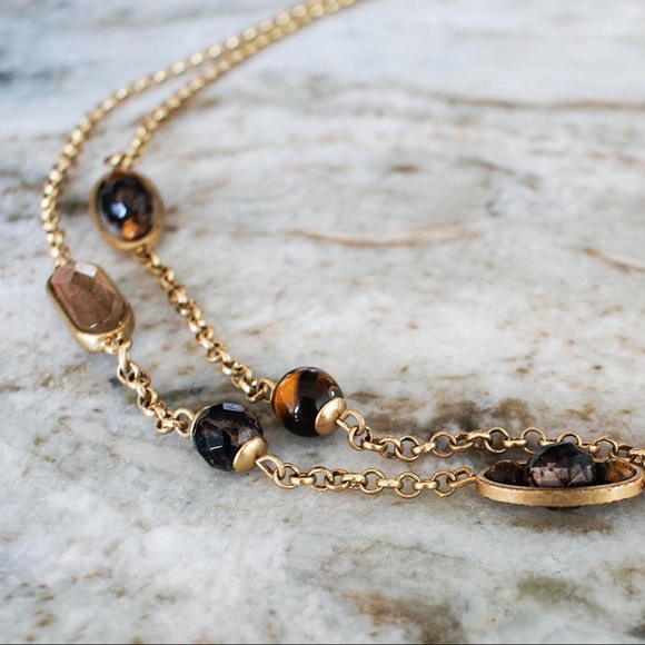 Brown Beaded Gold Necklace - Picture 2 of 3